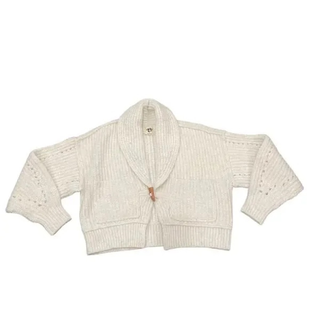 NWOT Free People Cream Grey Cardigan Long Sleeves Size XS Oversize